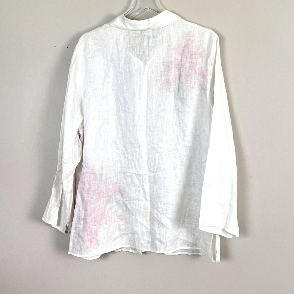Carole Little Linen Button Down Top 2X Floral Sequin White Lily Coastal Grandma - Picture 6 of 8